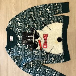 Festive Snowman Sweater with Red Bow Tie
